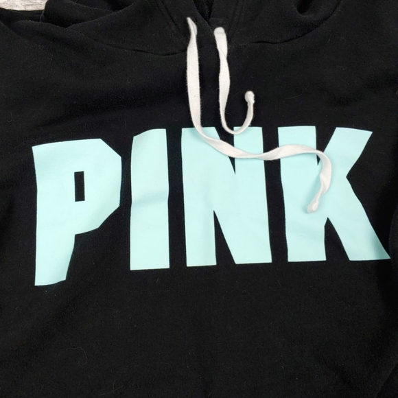 Pink Womens S Black Blue Logo Crop Long Slv Hoodie - Picture 2 of 5